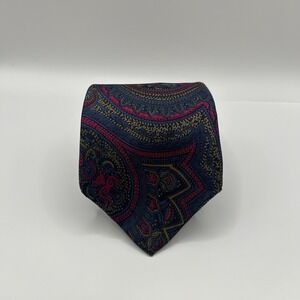 Rooster Necktie Paisley Print  100% Silk Red Blue 3.25" x 58" USA
